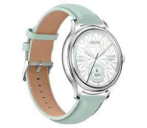 Colmi L28 silber-grün, grünes Lederarmband / Smartwatch / AMOLED / Bluetooth-Anrufe / IP68