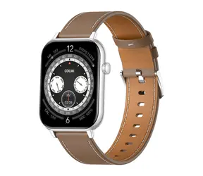 COLMi C28 silber, braunes Lederarmband / Smartwatch / 1,93 Zoll AMOLED-Display / Bluetooth-Anrufe / IP6X