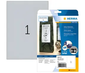 Herma Etiketten A4 silber / glänzende Polyesterfolie / laser / wasserfest / 25 Stück.