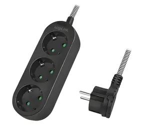 LogiLink Verlängerungskabel, 3 Steckdosen, 1,5 m, schwarz / Verlängerungskabel / 230 V / 16 A / IP20