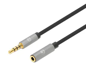 Manhattan Aux 3,5 mm / Audio-Verlängerungskabel / 3,5-mm-Klinkenstecker/Klinkenbuchse / 3 m / schwarz, silber
