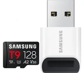 Samsung T9 128 GB schwarz / microSDHC-Speicherkarte / UHS-I U3 / Klasse 10 / 200/130 MB/s / + USB-Adapter