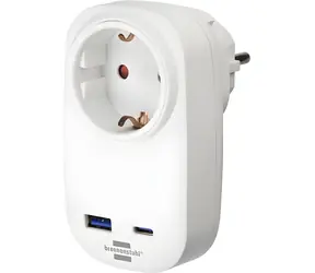 Brennenstuhl 1508210010 weiß / Steckdosenadapter / USB-A 18 W / USB-C PD 20 W / Kindersicherung