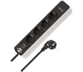 Brennenstuhl Ecolor Verlängerungskabel mit 4 Steckdosen, weiß/schwarz, 2x USB-C, 1,5 m, mit Sicherheitsschalter