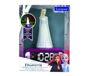 LEXIBOOK Elsa Wecker mit der Eiskönigin / Nachtlicht / Hintergrundbeleuchtetes LCD-Display / Geräusche aus „Die Eiskönigin“ / Schlummerfunktion