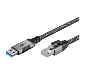 Goobay USB-A - RJ-45 Netzwerkadapter schwarz/silber / Adapterkabel / USB 3.2 Gen 1 / 1 Gbit/s / 10 m