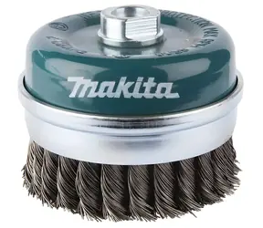 Makita Topf-Drahtbürste 100 mm / Schleifbürste / M14 / Draht 0,5 mm / messingbeschichtet