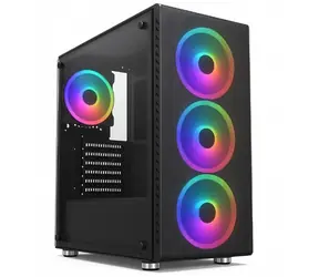 1stCool RAINBOW 4 schwarz / PC-Gehäuse / ATX / Midi-Tower / 4X RGB-Lüfter / gehärtetes Glas