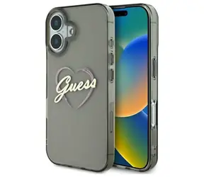 Guess IML Herz schwarze Rückseite für iPhone 16 PLUS