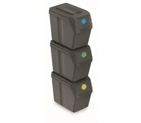 Prosperplast SORTIBOX 3 x 20 l grauer Stein / Abfalleimer / Kunststoff / 23,2 x 39,5 x 33,3 cm