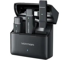 Vention NCAB0 schwarz / Drahtloses Mikrofon / 2 Stück + Etui / 2,4 GHz / Rauschunterdrückung / USB-C