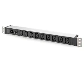 Digitus DN-95429 Steckdosenleiste, schwarz/Aluminium, 19 Zoll, 1 HE, 9 x C13, 10 A, IEC C14-Eingang