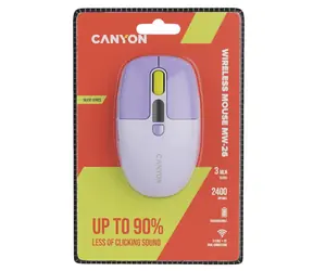 Canyon MW-26 lila / Optische kabellose Maus / leise / 800-1200-1600-2400 DPI / 6 Tasten / Bluetooth + 2,4 GHz