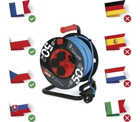 Emos Outdoor-Verlängerungskabel auf Trommel, 50 m, blau / Verlängerungskabel / 4 Steckdosen / IP44 / 1,5 mm / PVC