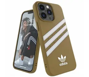 Adidas OR Schutzhülle aus PU, beige/gold, Rückseite, für Apple iPhone 13 Pro Max