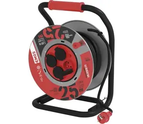 Emos Outdoor-Verlängerungskabel auf Trommel, 25 m, schwarz / Verlängerungskabel / 4 Steckdosen / IP44 / 1,5 mm / Gummi