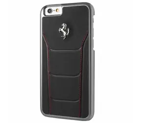 Ferrari Hartschalen-Schutzhülle für iPhone 6/6S, schwarz, rote Ziernähte / Rückseite