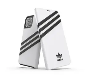 Adidas OR Booklet Hülle, weiß, schwarz / Buchhülle / PU-Leder / Apple iPhone 12 & 12 Pro