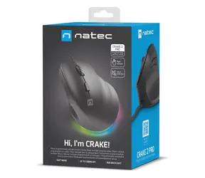 Natec CRAKE 2 PRO schwarz / Vertikale Maus / Optisch / Für Rechtshänder / 12.400 DPI / Kabelgebunden (USB-A) / 6 Tasten