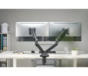 Schwarzer Monitor- Equip für 2 Monitore (13-27 Zoll), Tragkraft 9 kg, neigbar, 180° drehbar, VESA 100x100