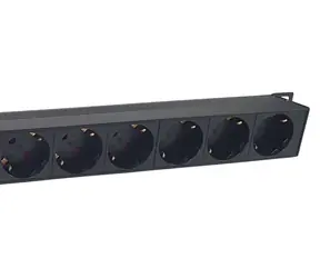 19" Equip schwarz / 1 HE / 8x Schuko / Schalter / 90°-Stecker / 16 A / Aluminium