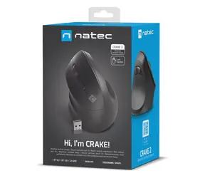 Natec Crake 2 schwarz, für Linkshänder / Kabellose optische Maus / Vertikal / 2400 DPI / USB + Bluetooth / 6 Tasten