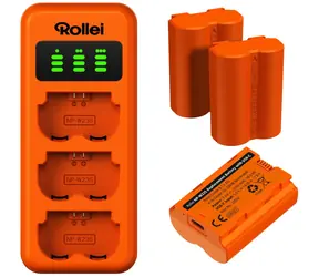 Rollei NP-W235 / Ladeset / 3 Akkus und Ladegerät / Für Fujifilm