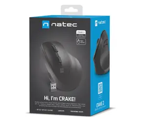 Natec Crake 2 schwarz, für Rechtshänder / Kabellose optische Maus / Vertikal / 2400 DPI / USB + Bluetooth / 6 Tasten