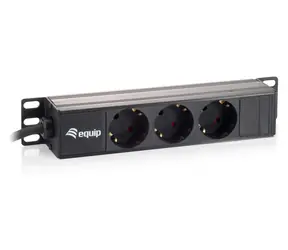 10" Equip mit 3 Schuko-Steckdosen (schwarz) / Stromverteiler / 1 HE / 16 A / Kabellänge 1,5 m