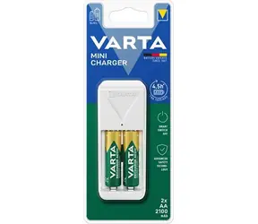 Varta Mini-Ladegerät weiß / Akkuladegerät / 100-240 V / 2x AA oder AAA / inkl. 2x AA 2100 mAh