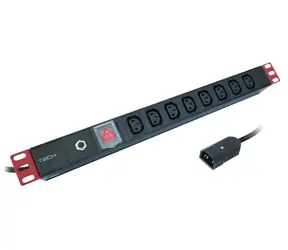 Techly 109559 schwarz / Netzpanel / 19" 1HE / 8x C13 / C14 / 2500 W / 2 m Kabel