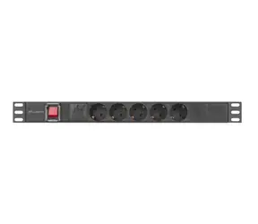 Lanberg PDU schwarz / Rack-Steckdosenleiste / 19" 1HE / 5x Schuko-Steckdosen / IEC C14 / 10 A / 2 m