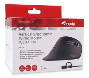 Equip 245119 schwarz / Maus / ergonomisch / USB-A + USB-C / 7200 DPI / 6 Tasten