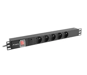 Lanberg PDU schwarz / Rack-Steckdosenleiste / 1 HE / 19" / 5 Steckdosen / 16 A / 2 m