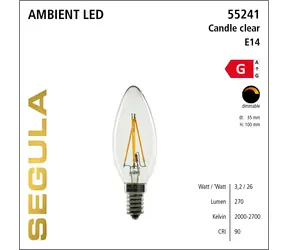 SEGULA LED-Kerzenleuchte, klar, Ambient / Glühbirne / E14 / 3,2 W (26 W) / 270 lm / 2000-2700 K / dimmbar
