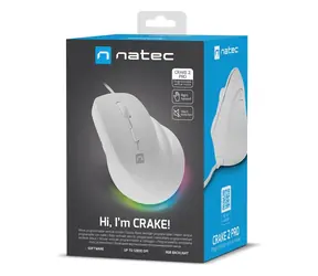 Natec CRAKE 2 PRO weiß / Vertikale Maus / für Rechtshänder / optisch / kabelgebunden (USB-A) / 12.400 DPI
