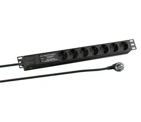 EFB EK631DE.3 schwarz / Stromverteiler / 19" 1HE / 7x Schuko-Steckdosen / Überspannungsschutz / 2 m Kabel