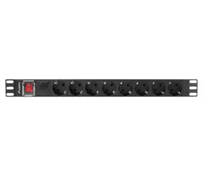 Lanberg PDU schwarz / Rack-Steckdosenleiste / 1 HE / 19" / 8 Schuko-Steckdosen / 16 A / 2 m