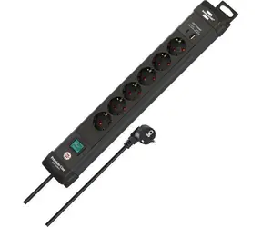 Brennenstuhl Premium Line schwarz / Verlängerungskabel / 6-fach Steckdose / USB-A + USB-C / 3 m / Ein-/Ausschalter