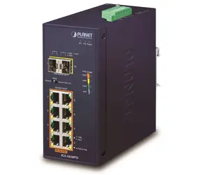Planet Industrie-Switch 8- Port GE PoE+ / Switch / 8x GbE RJ-45 PoE+ 240W / 2x SFP 100/1000X / DIN-Schiene / -40~75°C