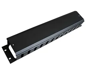 19" 2HE schwarze Montageplatte / Montageplatte / Metall / Durchgangsverkabelung / Tiefe 47 mm