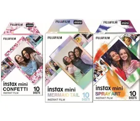 Fujifilm Instax Mini Deco 26 Film-Set / Sofortbildfilm / Dekorative Ränder Konfetti, Himmelblau, Meerjungfrauenschwanz