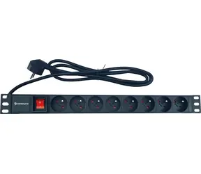 Conexpro 19" Verteilerkasten 8x230V schwarz / Verteilerkasten / 16A / Aluminium / Kabel 1,4 m