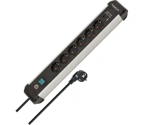 Brennenstuhl Premium- Alu-Line schwarz/Aluminium / Steckdosenleiste / 6 Steckdosen / 2 USB-Anschlüsse / 3 m Kabel / Ein-/Ausschalter