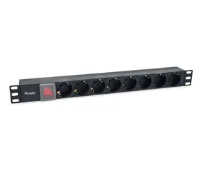 Equip mit 8 Schuko-Steckdosen (schwarz) / Rack-Steckdosenleiste / 1 HE / IEC C14 / Schalter / 10 A / 2500 W