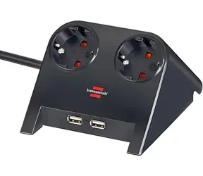Brennenstuhl Desktop-Power schwarz / USB-Ladegerät für den Schreibtisch / 2x 230V-Steckdose / 2x USB-A / 2100 mA / 1,8 m
