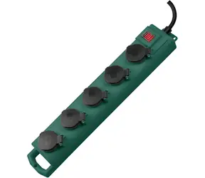 Brennenstuhl Super- SOLID SL 554 grün/schwarz / Verlängerungskabel / 5 Steckdosen / Schalter / IP54 / 5 m