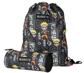 CUREPINK Naruto Rucksack- und Federmäppchen-Set / Federmäppchen in Zylinderform / Naruto-Motiv