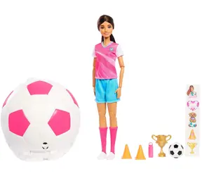 Mattel Barbie-Puppe Roll & Reveal Fußballspieler JMK20 / Pop-up-Puppe aus einem Ball / von 5 bis 12 Jahren