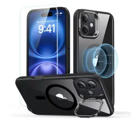 ESR Classic Hybrid HaloLock schwarz / Hülle mit Ständer + Schutzglas / Apple iPhone 16 / MagSafe